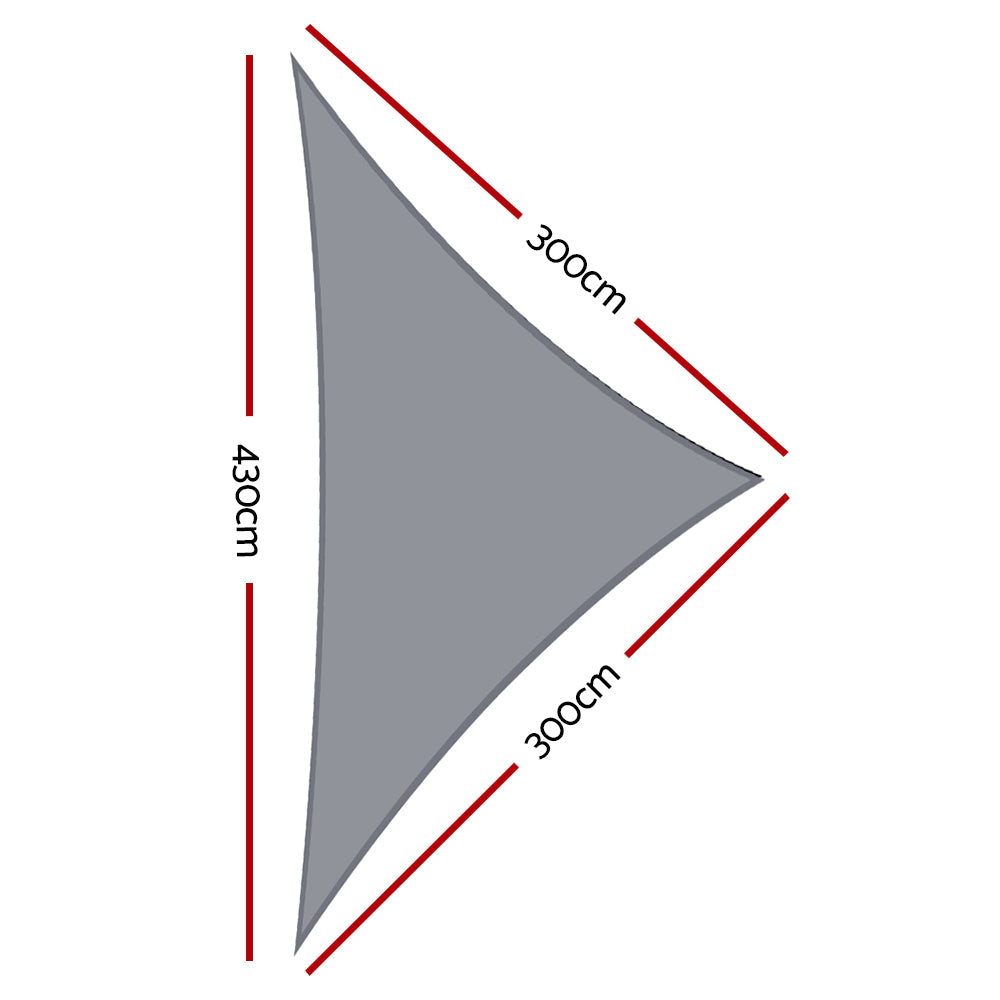 Instahut Shade Sail 3x3x4.3m Triangle 280GSM 98% Grey Shade Cloth-1