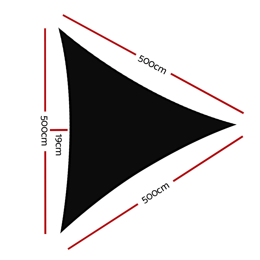 Instahut Shade Sail 5x5x5m Triangle 280GSM 98% Black Shade Cloth-1