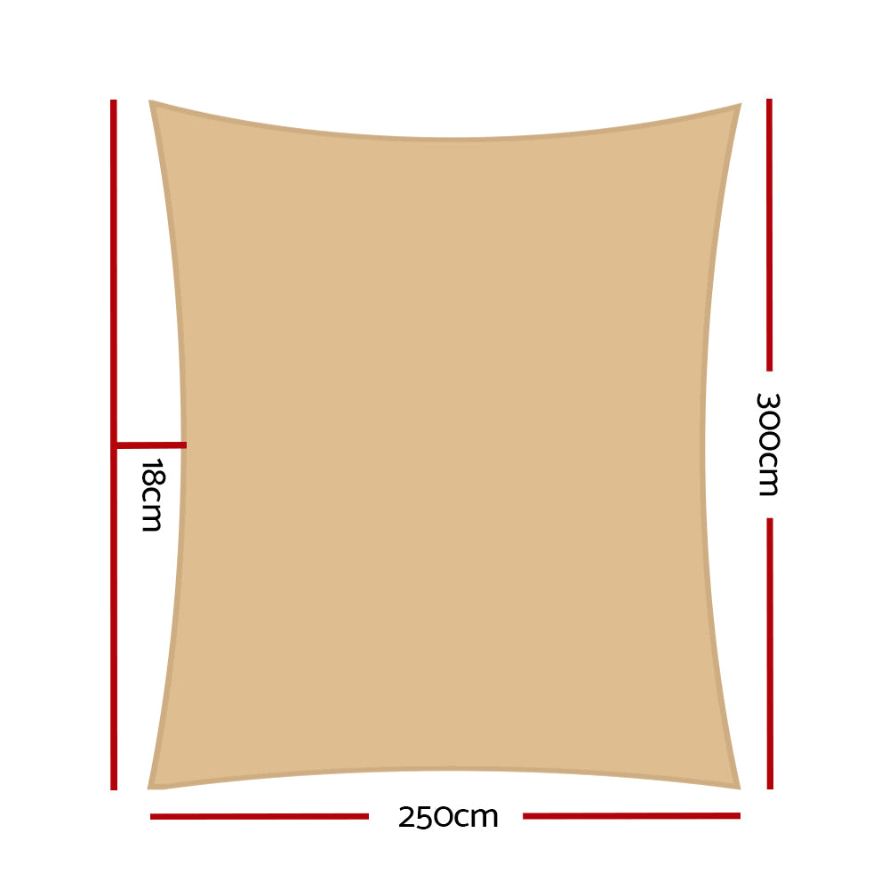 Instahut Shade Sail 2.5x3m Rectangle 280GSM 98% Sand Shade Cloth-1