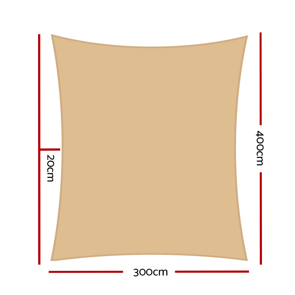 Instahut Shade Sail 3x4m Rectangle 280GSM 98% Sand Shade Cloth-1