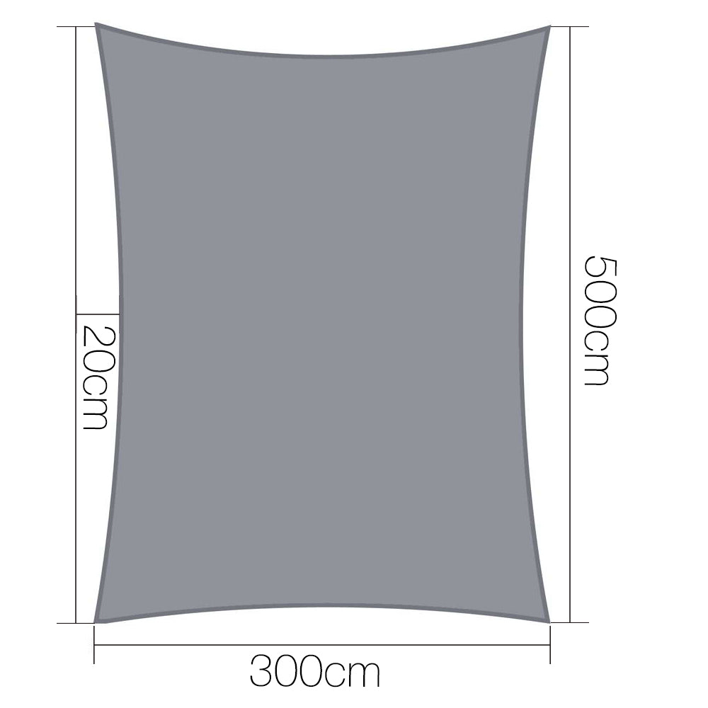 Instahut Shade Sail 3x5m Rectangle 280GSM 98% Grey Shade Cloth-1