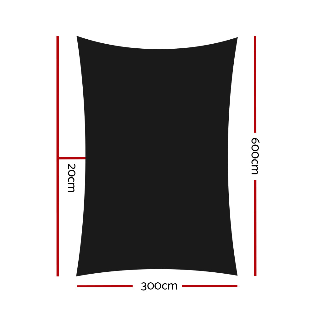 Instahut Shade Sail 3x6m Rectangle 280GSM 98% Black Shade Cloth-1