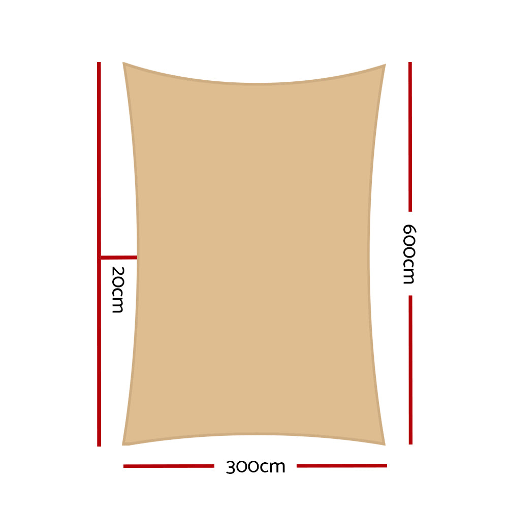 Instahut Shade Sail 3x6m Rectangle 280GSM 98% Sand Shade Cloth-1