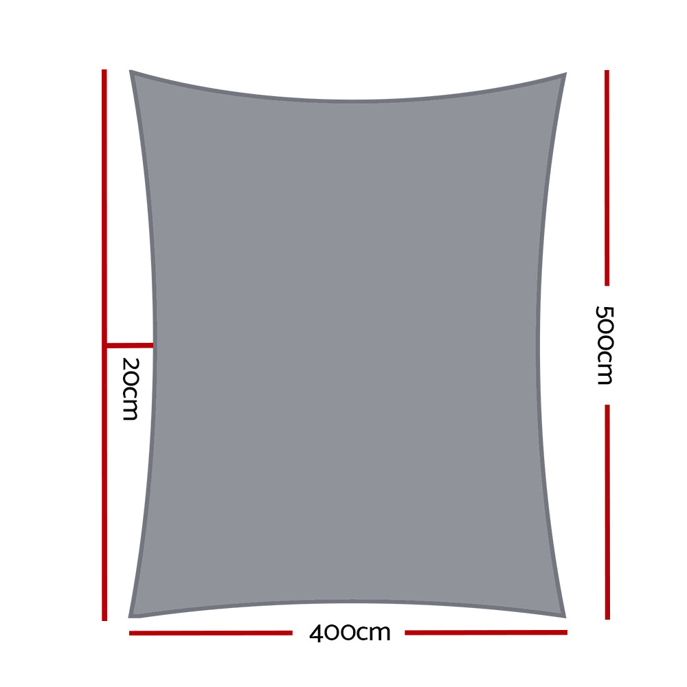 Instahut Shade Sail 4x5m Rectangle 280GSM 98% Grey Shade Cloth-1