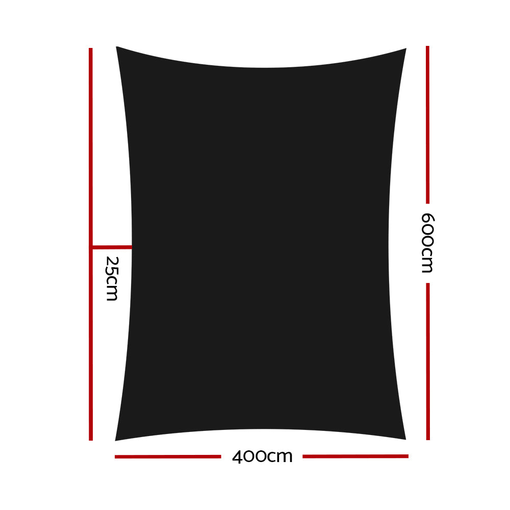 Instahut Shade Sail 4x6m Rectangle 280GSM 98% Black Shade Cloth-1