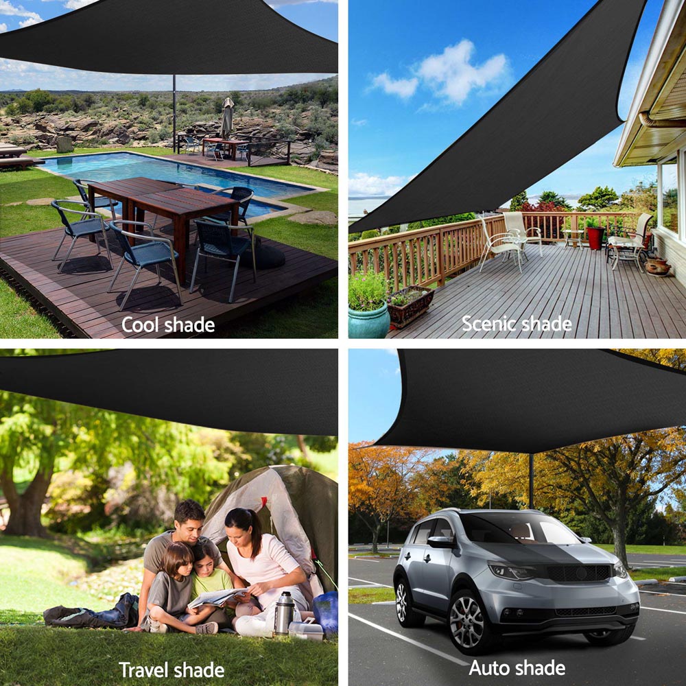 Instahut Shade Sail 4x6m Rectangle 280GSM 98% Black Shade Cloth-3