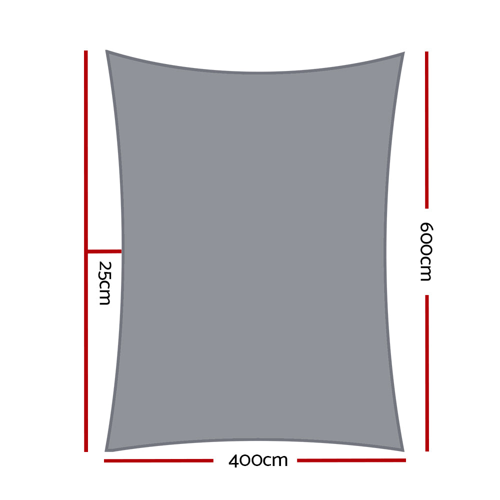 Instahut Shade Sail 4x6m Rectangle 280GSM 98% Grey Shade Cloth-1