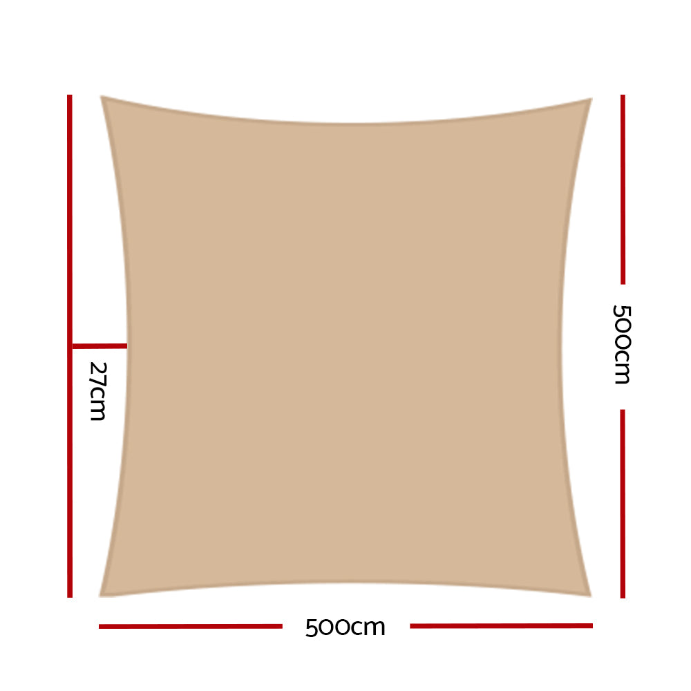 Instahut Shade Sail 5x5m Square 280GSM 98% Sand Shade Cloth-1