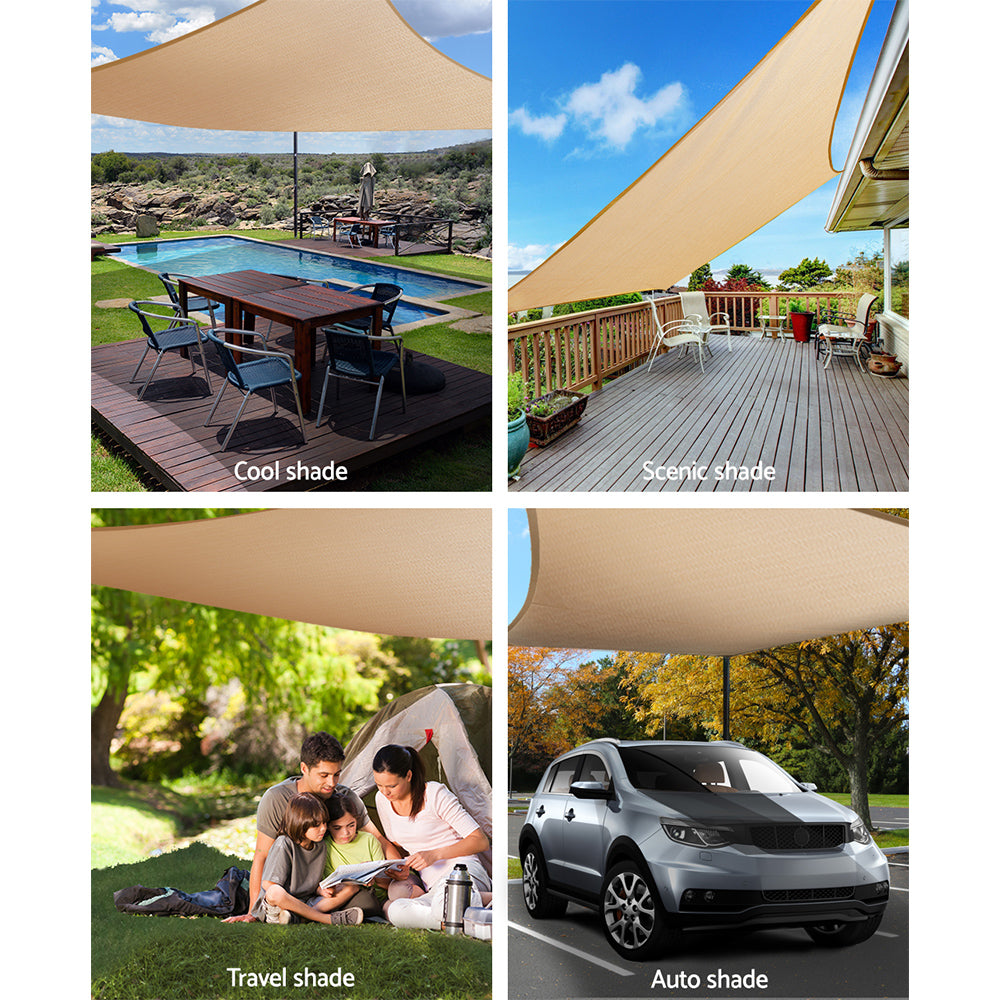 Instahut Shade Sail 5x5m Square 280GSM 98% Sand Shade Cloth-3