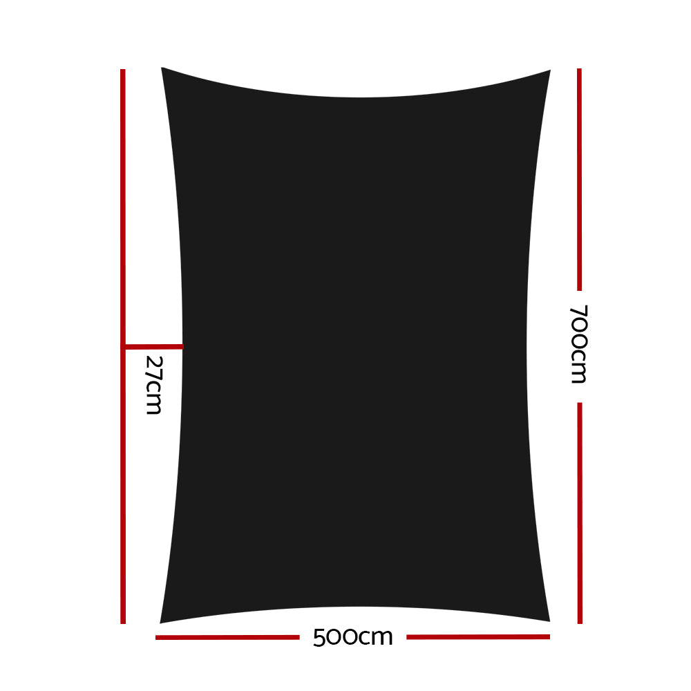 Instahut Shade Sail 5x7m Rectangle 280GSM 98% Black Shade Cloth-1