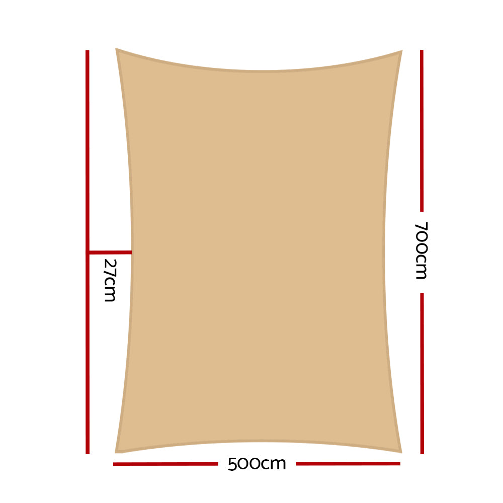 Instahut Shade Sail 5x7m Rectangle 280GSM 98% Sand Shade Cloth-1