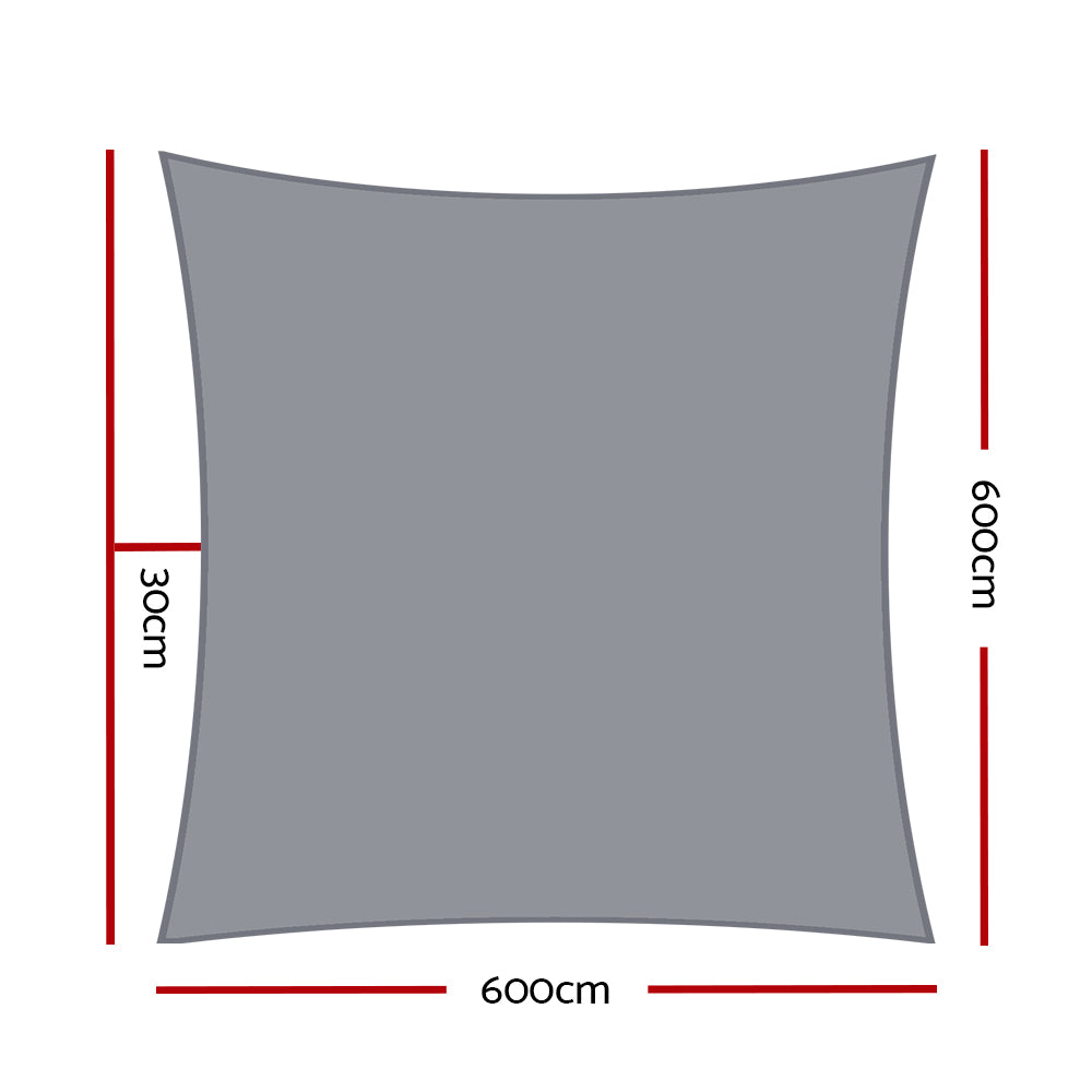 Instahut Shade Sail 6x6m Rectangle 280GSM 98% Grey Shade Cloth-1