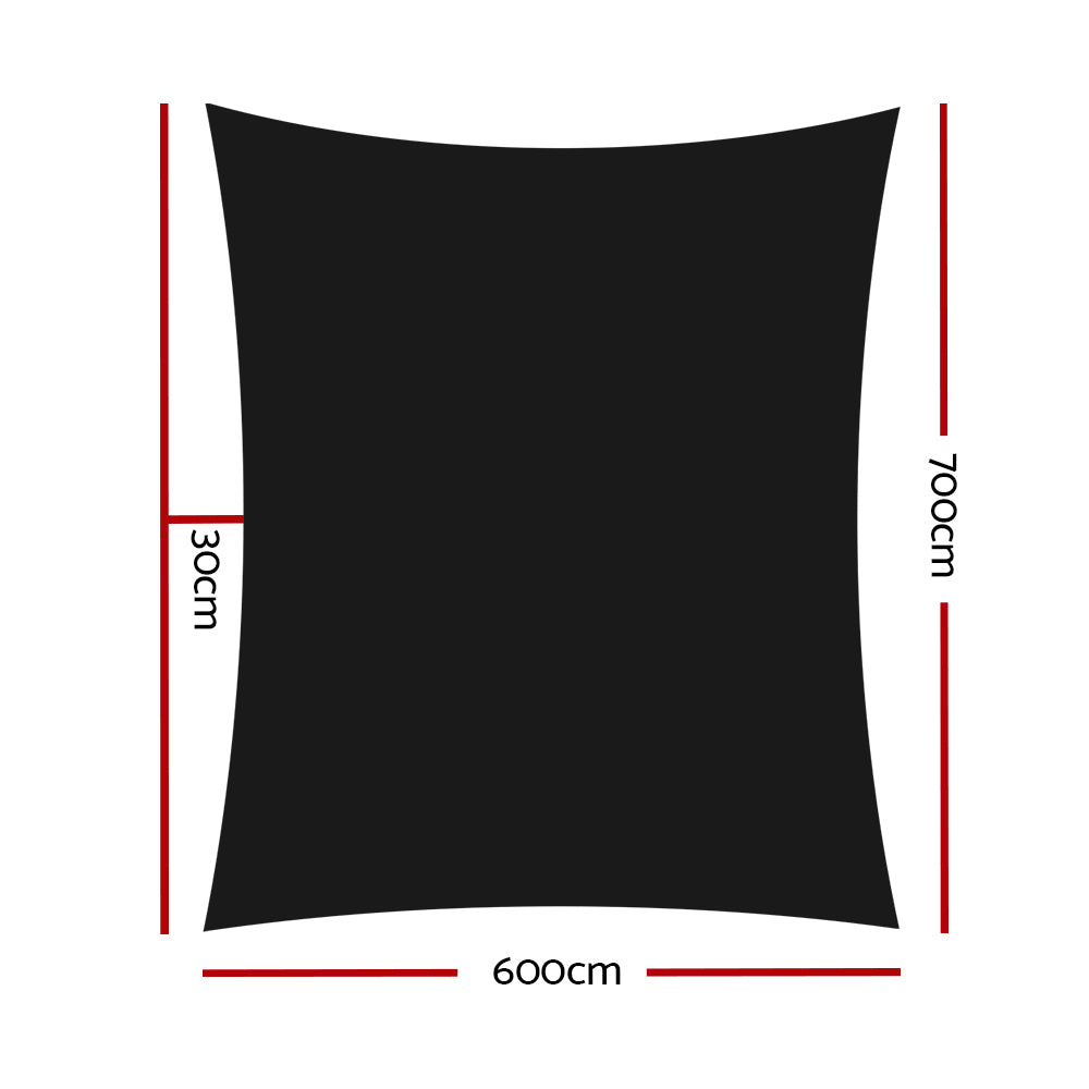 Instahut Shade Sail 6x7m Rectangle 280GSM 98% Black Shade Cloth-1