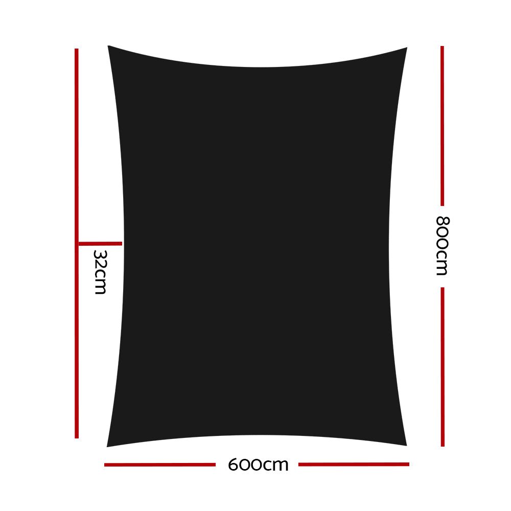 Instahut Shade Sail 6x8m Rectangle 280GSM 98% Black Shade Cloth-1