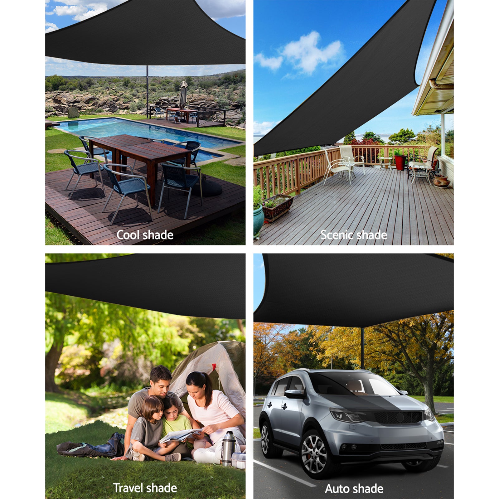 Instahut Shade Sail 6x8m Rectangle 280GSM 98% Black Shade Cloth-3