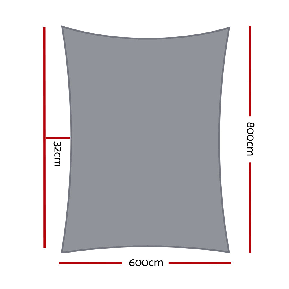 Instahut Shade Sail 6x8m Rectangle 280GSM 98% Grey Shade Cloth-1
