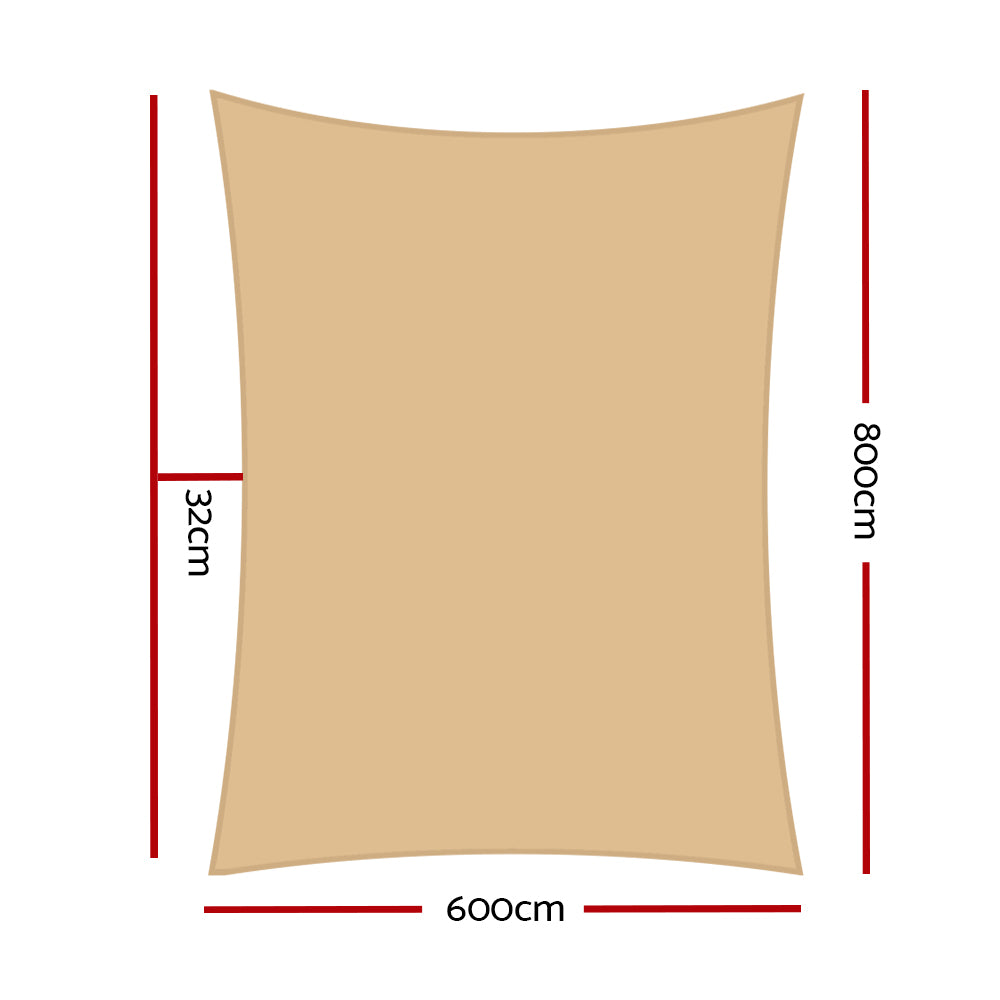 Instahut Shade Sail 6x8m Rectangle 280GSM 98% Sand Shade Cloth-1