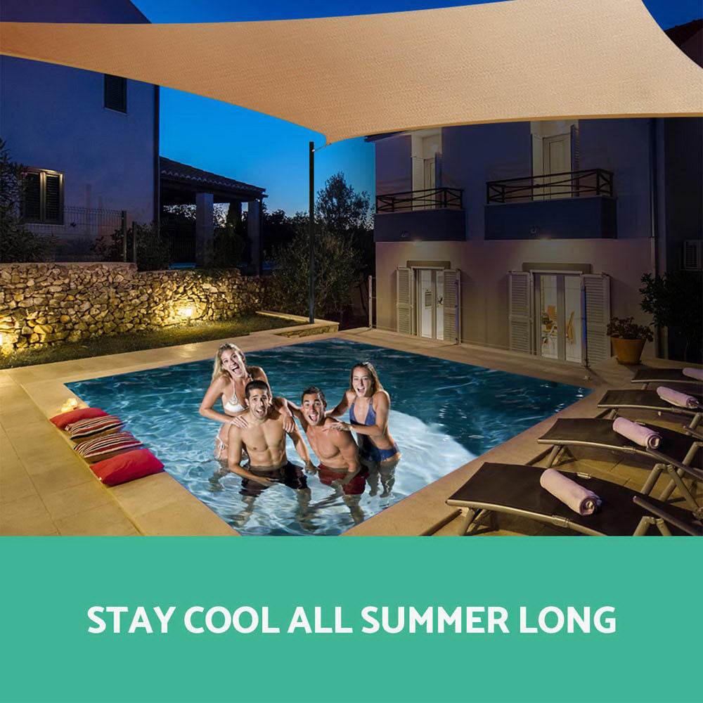 Instahut Shade Sail 5x5x5m Triangle 185GSM 95% Sand Shade Cloth-5