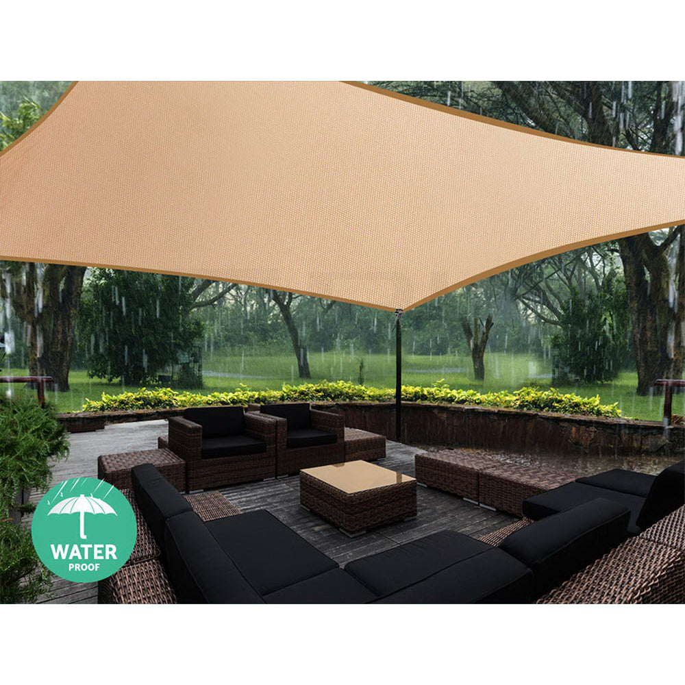 Instahut Waterproof Shade Sail 2x4m Rectangle Sand 95% Shade Cloth-4