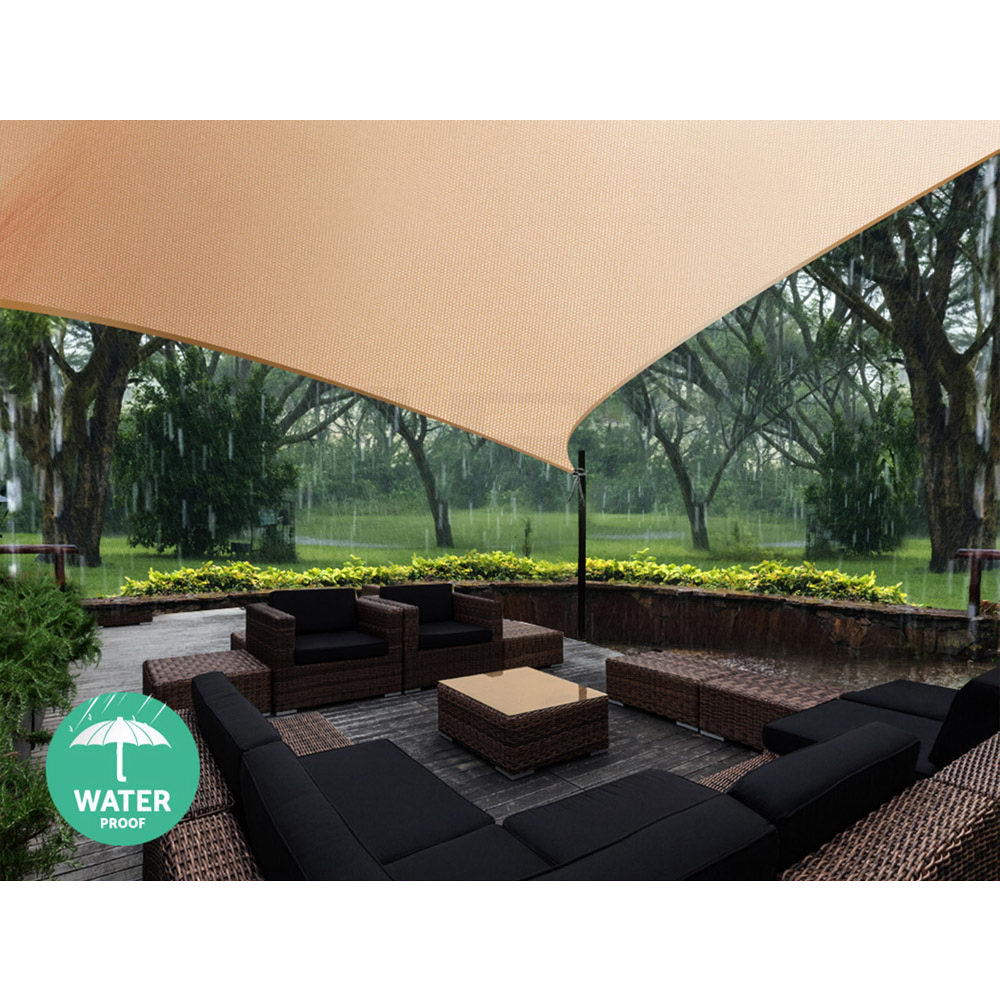 Instahut Waterproof Shade Sail 5x5x5m Rectangle Sand 95% Shade Cloth-4