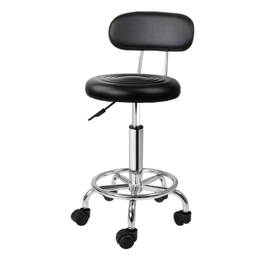 Artiss Salon Stool Swivel Chair Backrest Black-0