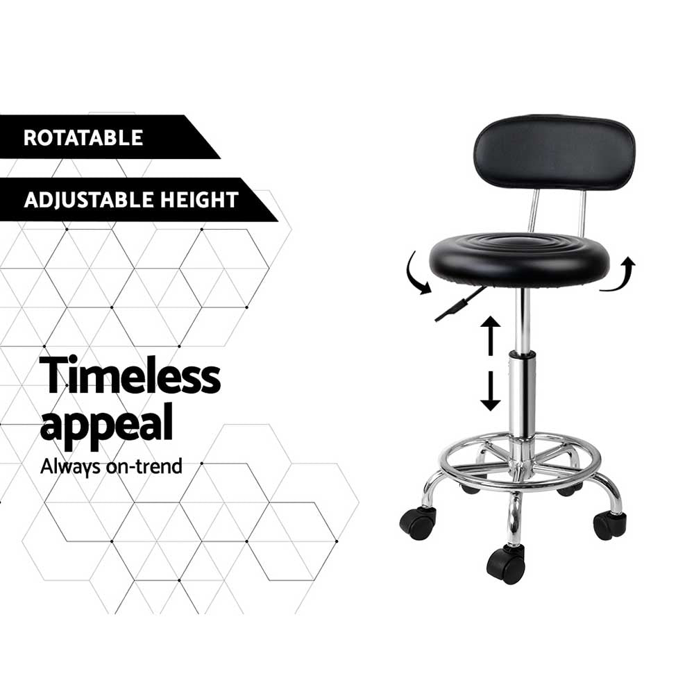 Artiss Salon Stool Swivel Chair Backrest Black-4