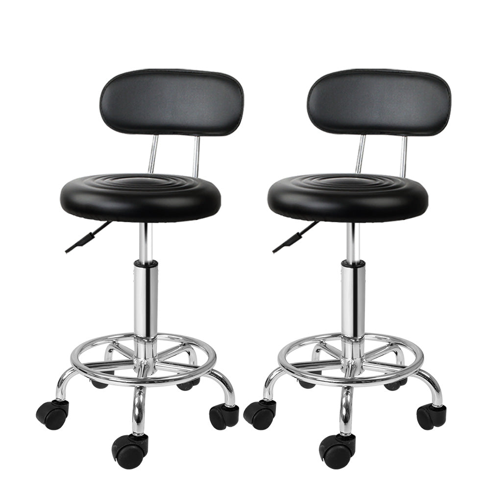 Artiss 2x Salon Stool Swivel Chair Backrest Black-0