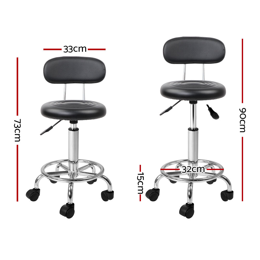 Artiss 2x Salon Stool Swivel Chair Backrest Black-1