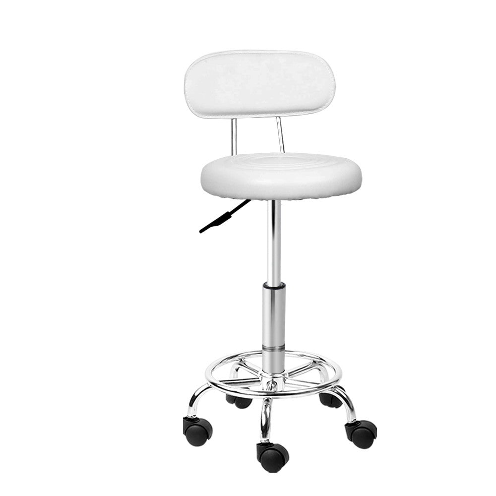 Artiss Salon Stool Swivel Chair Backrest White-0