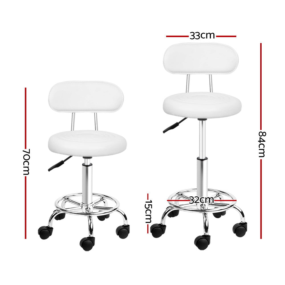 Artiss Salon Stool Swivel Chair Backrest White-1