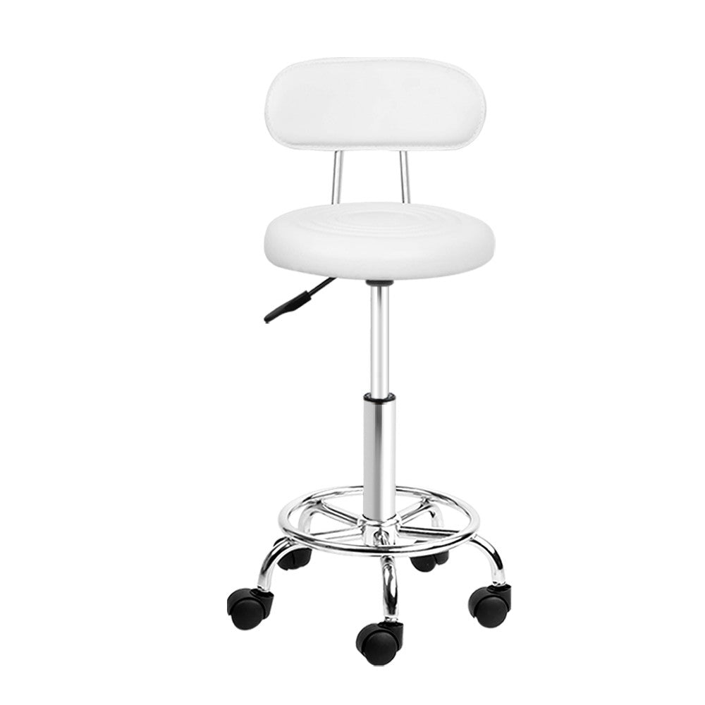 Artiss Salon Stool Swivel Chair Backrest White-2