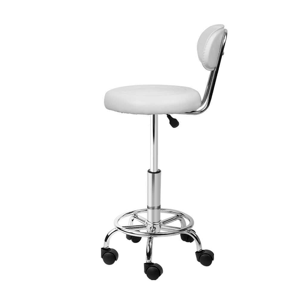 Artiss Salon Stool Swivel Chair Backrest White-3