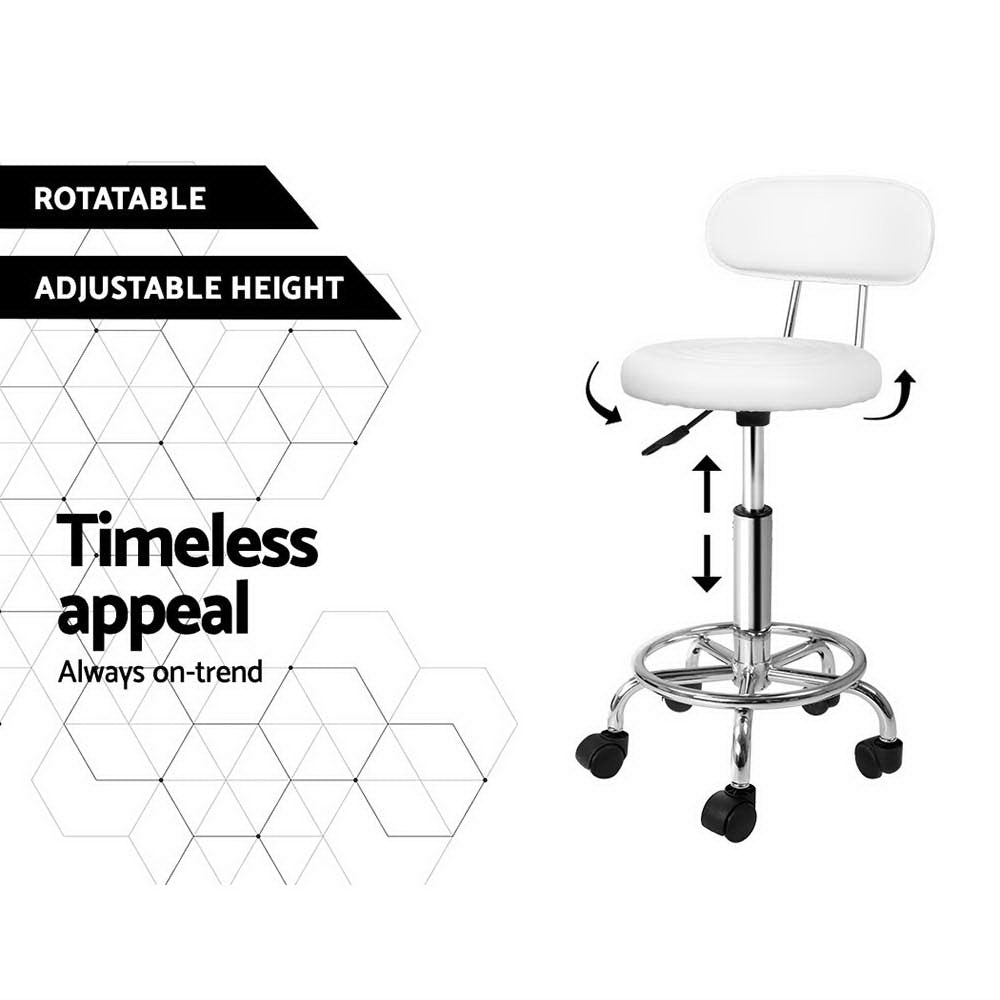 Artiss Salon Stool Swivel Chair Backrest White-4