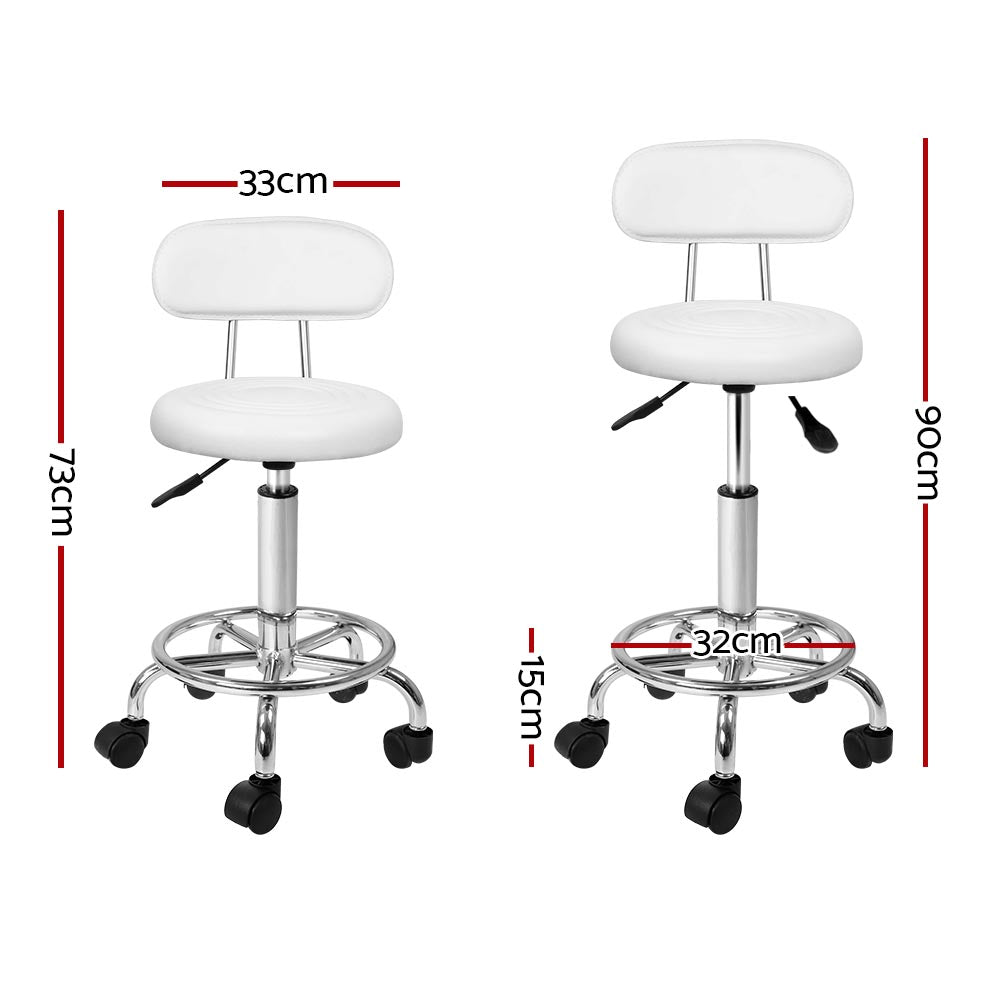 Artiss 2x Salon Stool Swivel Chair Backrest White-1