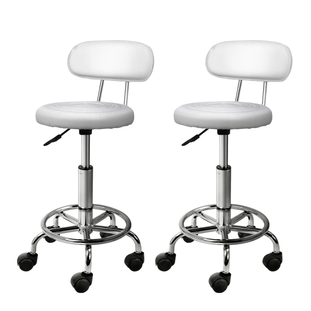 Artiss 2x Salon Stool Swivel Chair Backrest White-0