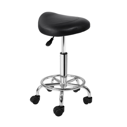 Artiss Salon Stool Saddle Swivel Chair Black-0