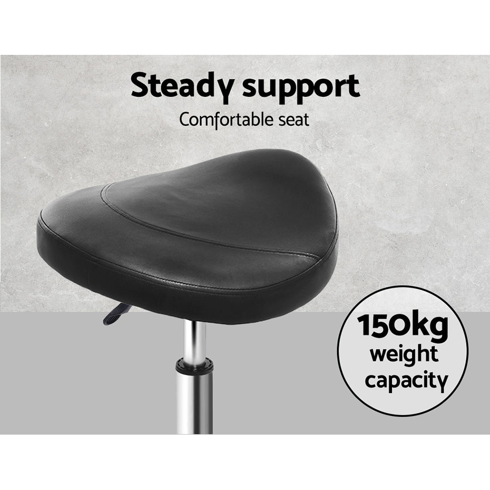 Artiss Salon Stool Saddle Swivel Chair Black-5
