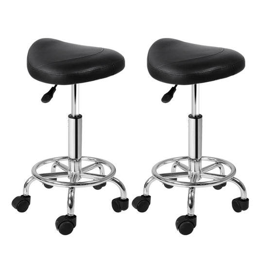 Artiss 2x Salon Stool Saddle Swivel Chair Black-0