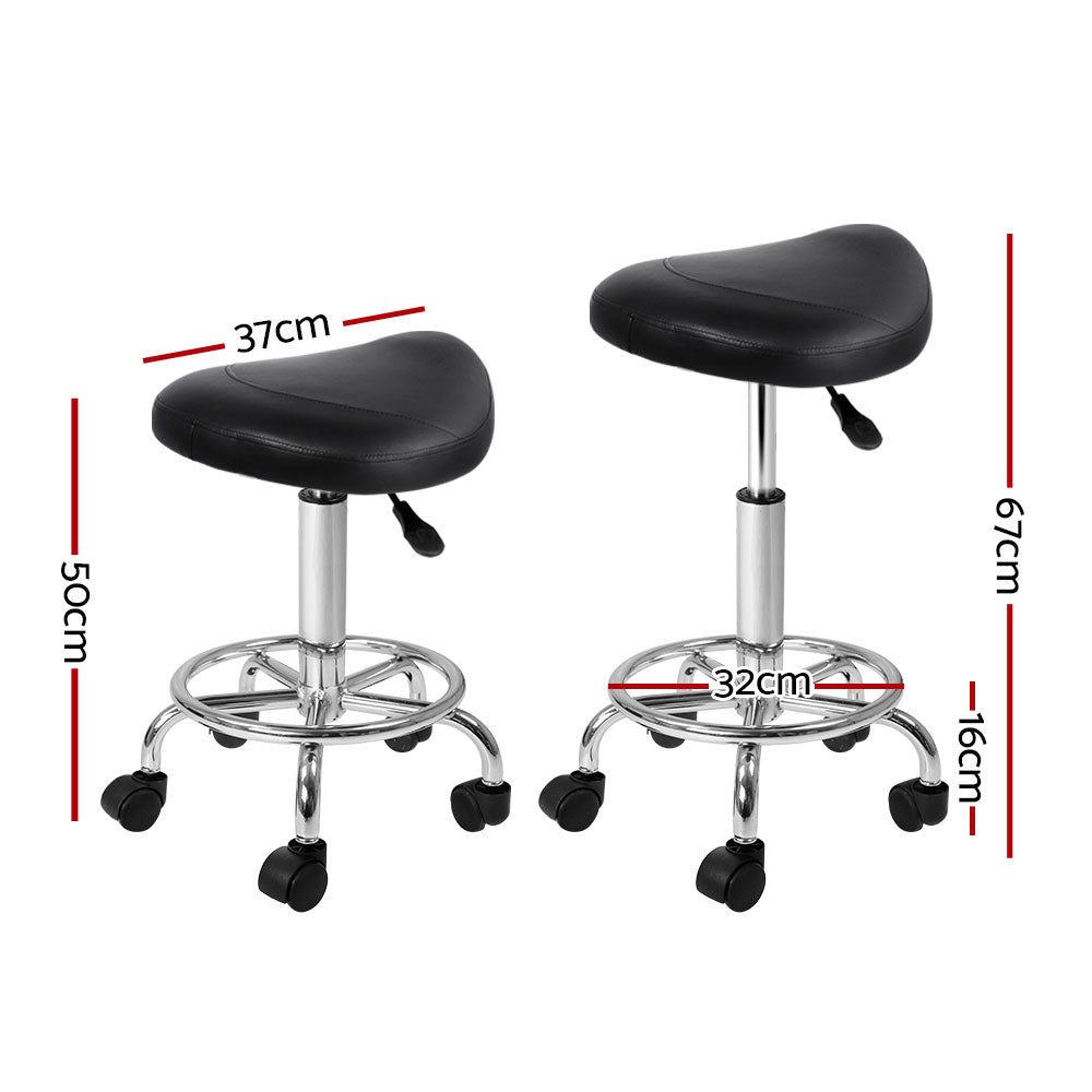 Artiss 2x Salon Stool Saddle Swivel Chair Black-1