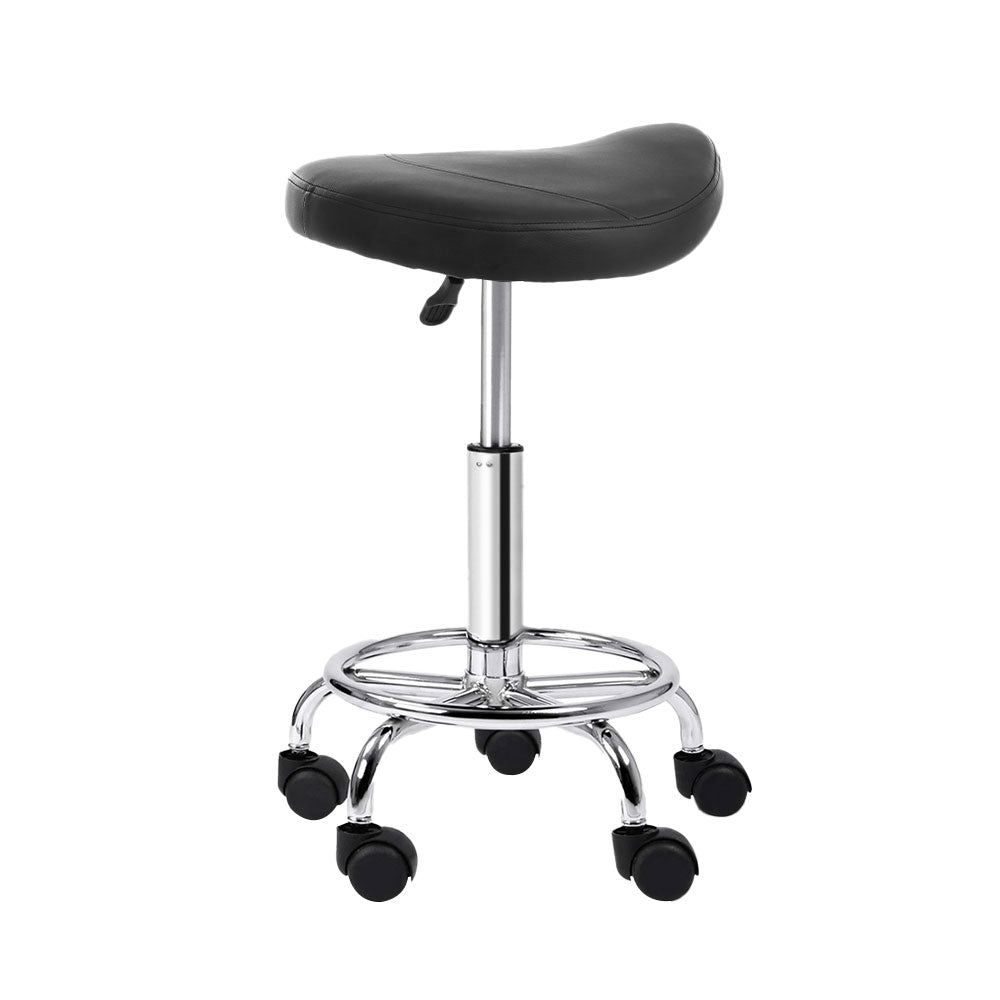 Artiss 2x Salon Stool Saddle Swivel Chair Black-2