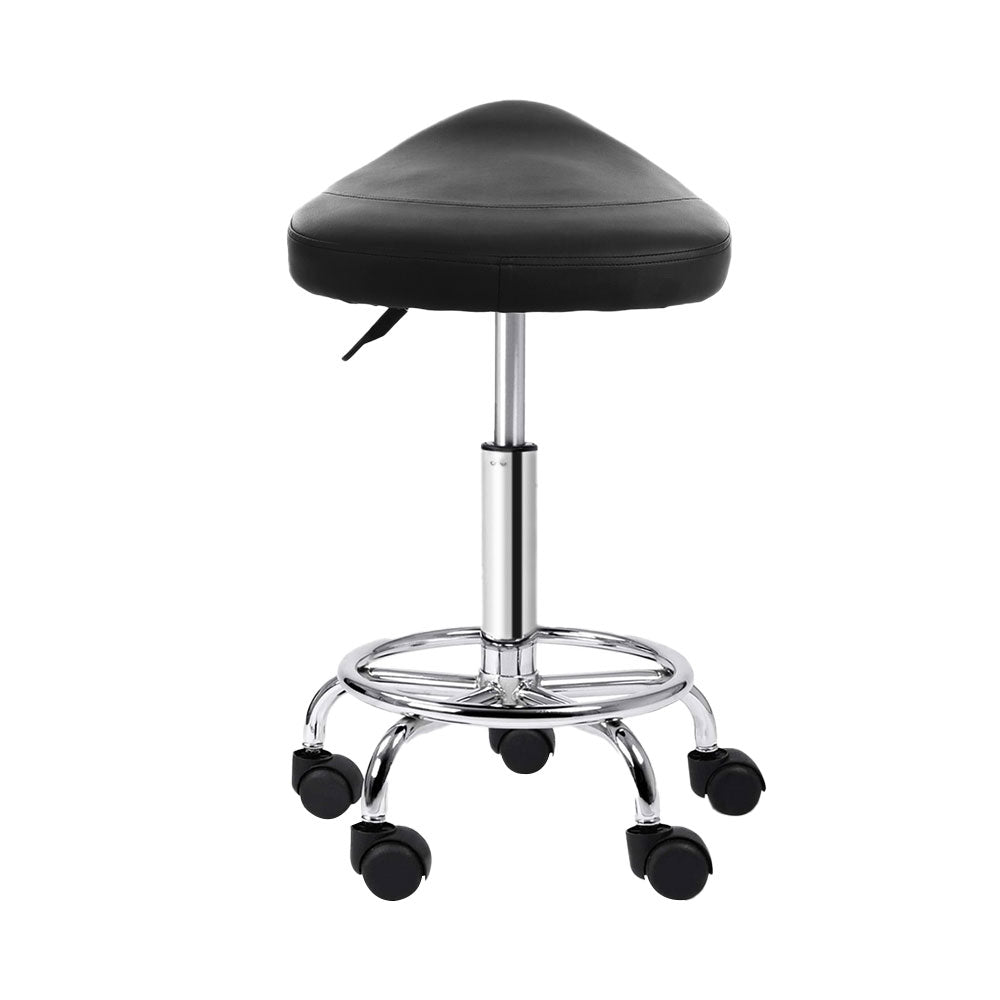 Artiss 2x Salon Stool Saddle Swivel Chair Black-3