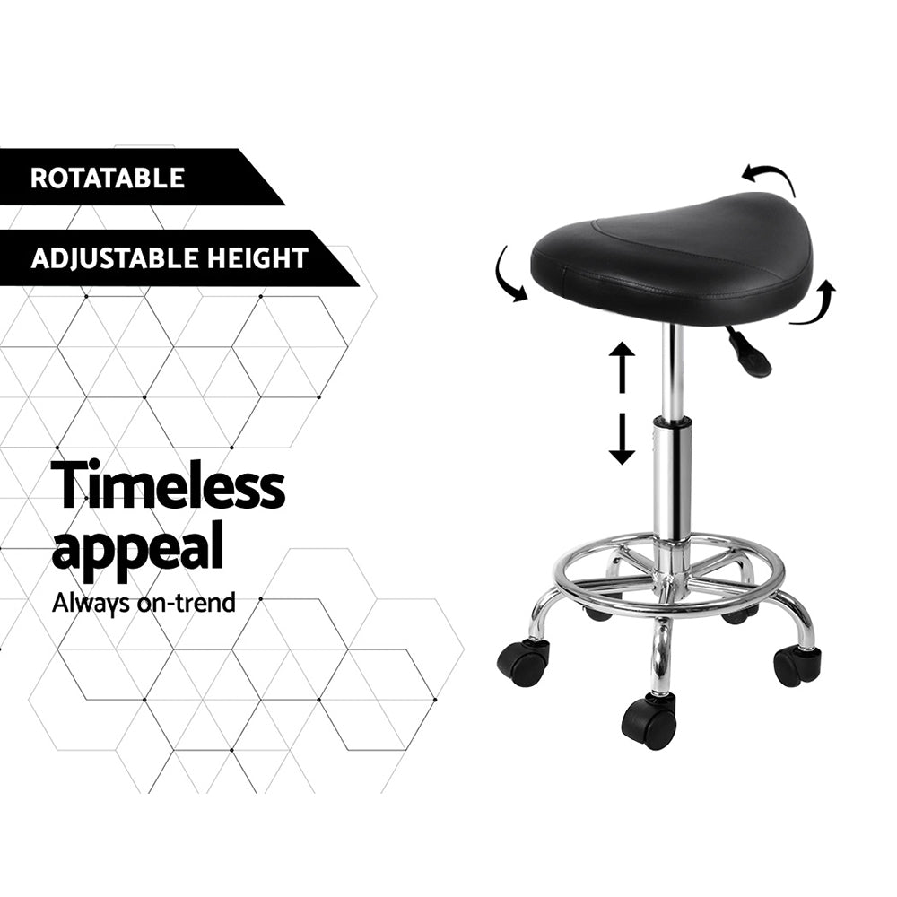 Artiss 2x Salon Stool Saddle Swivel Chair Black-4