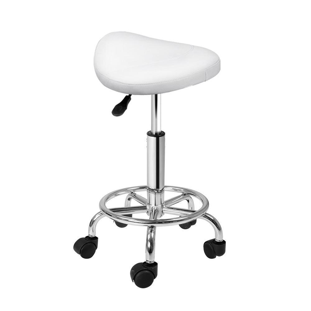 Artiss Salon Stool Saddle Swivel Chair White-0