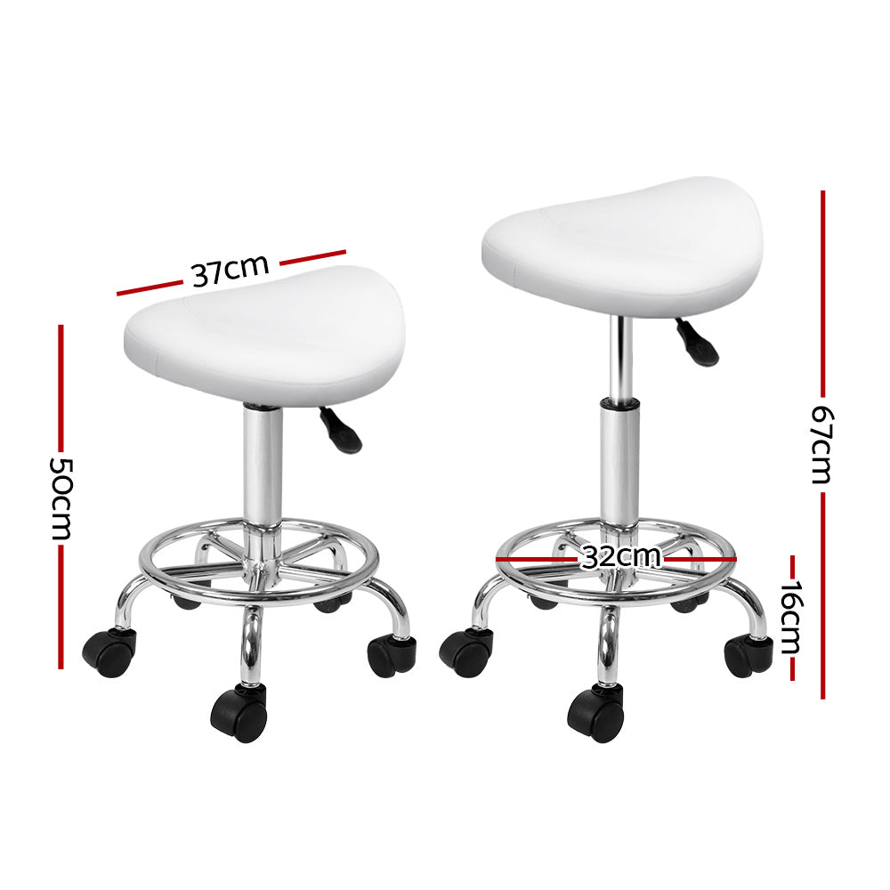 Artiss Salon Stool Saddle Swivel Chair White-1