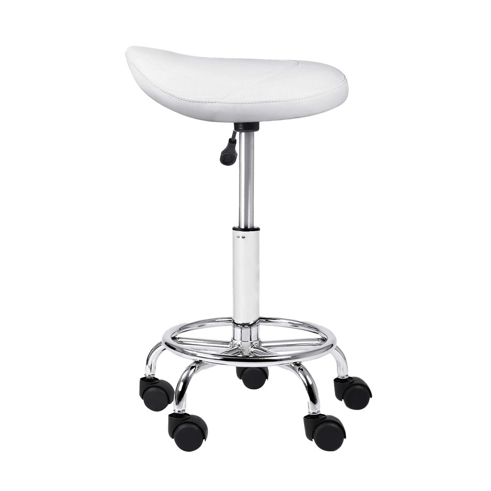 Artiss Salon Stool Saddle Swivel Chair White-2