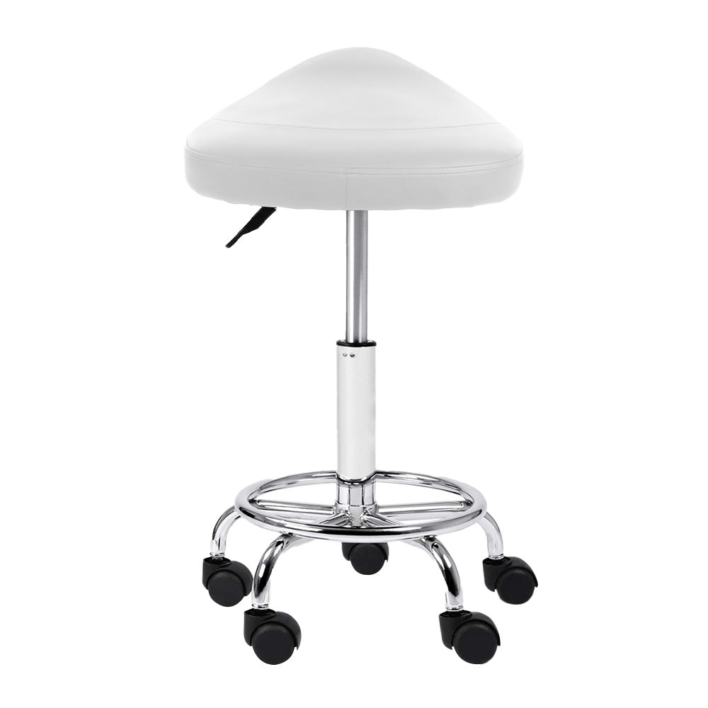 Artiss Salon Stool Saddle Swivel Chair White-3