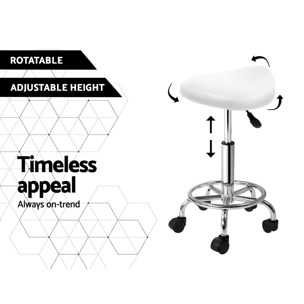 Artiss Salon Stool Saddle Swivel Chair White-4