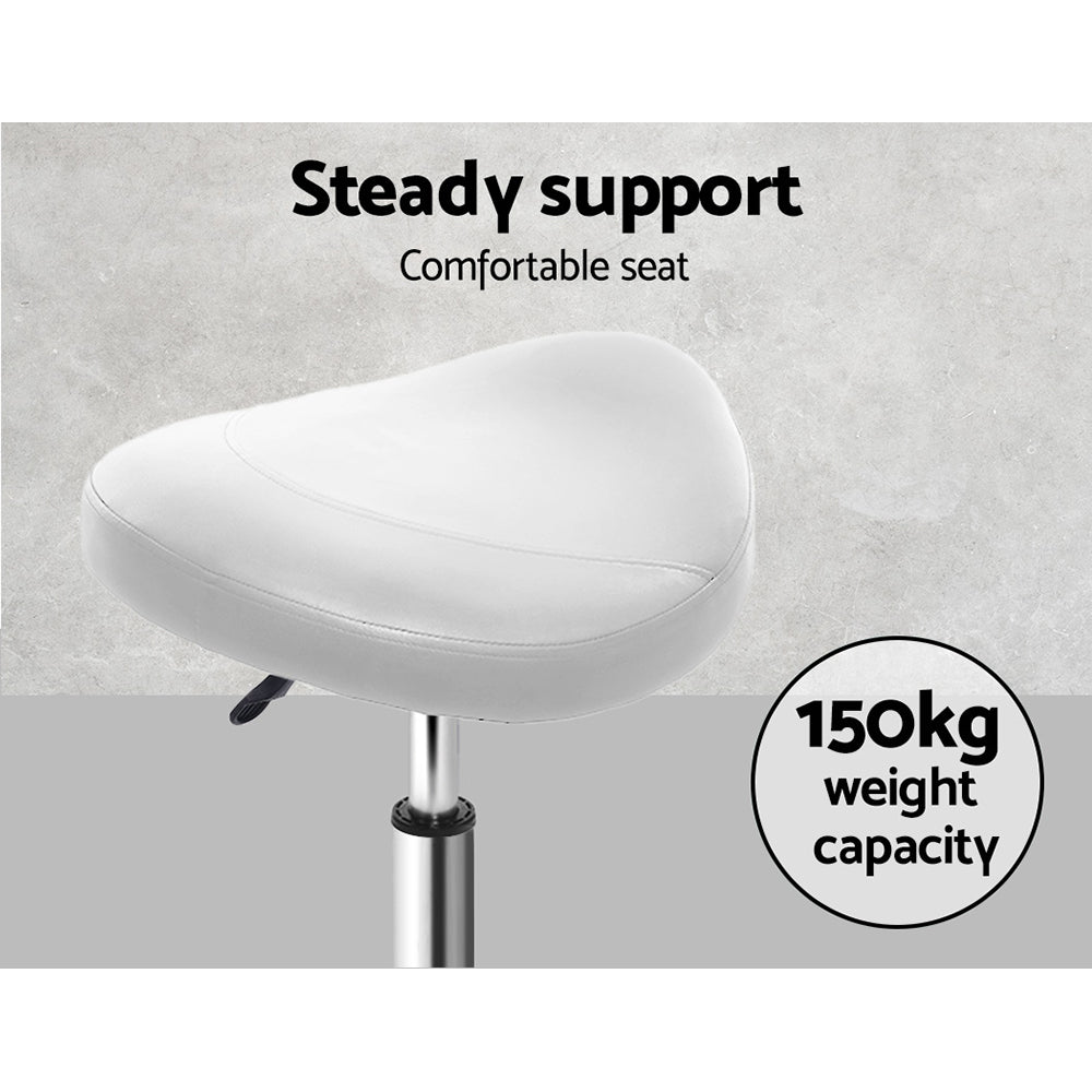 Artiss Salon Stool Saddle Swivel Chair White-5