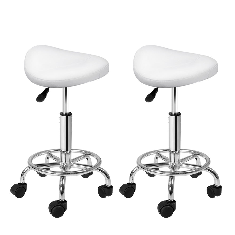 Artiss 2x Salon Stool Saddle Swivel Chair White-0