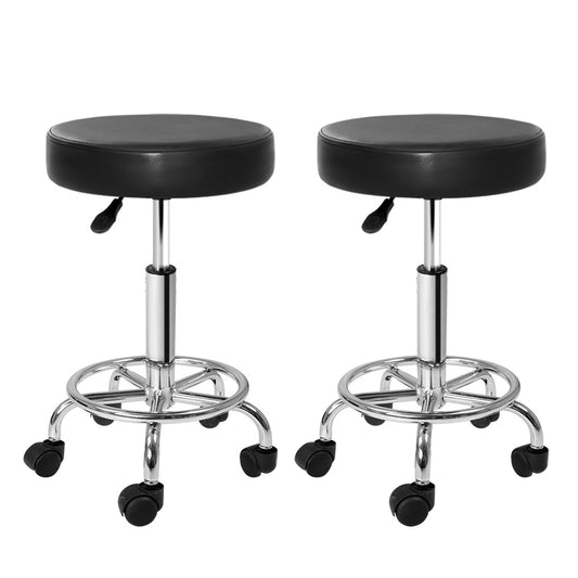 Artiss 2x Salon Stool Round Swivel Chair Black-0